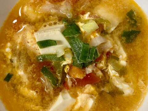 長ねぎと干し海老の出汁から取った豆腐入り中華スープ
